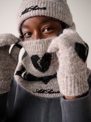 smALLSAINTS Taupe Knitted Heart Motif Snood - Image 2 of 8