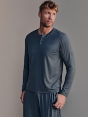 Bleu - Belstaff Lounge Soft Touch Modal Long Sleeve Henley T-Shirt - Image 1 de 4