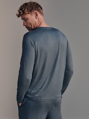 Bleu - Belstaff Lounge Soft Touch Modal Long Sleeve Henley T-Shirt - Image 2 de 4