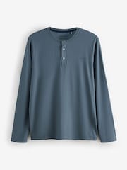 Bleu - Belstaff Lounge Soft Touch Modal Long Sleeve Henley T-Shirt - Image 4 de 4