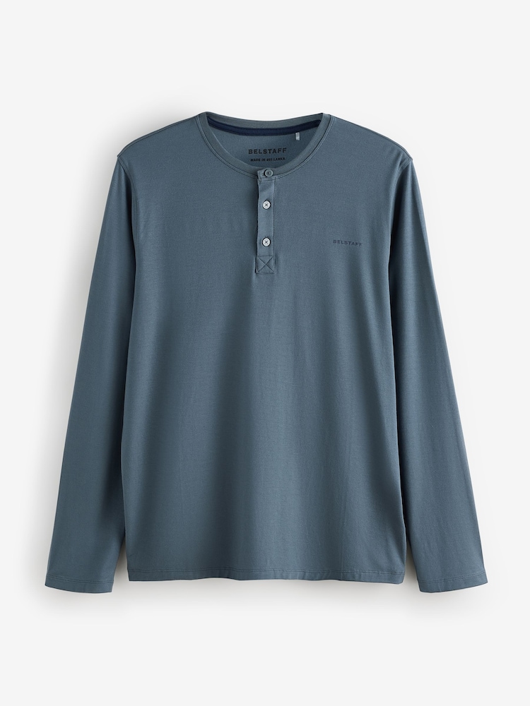 Belstaff Blue Lounge Soft Touch Modal Long Sleeve Henley T-Shirt - Image 4 of 4 Belstaff Blue Lounge Soft Touch Modal Long Sleeve Henley T-Shirt - Image 4 of 4