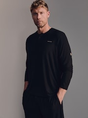 أسود - Belstaff Lounge Soft Touch Modal Long Sleeve Henley T-Shirt - صورة 1 من 7