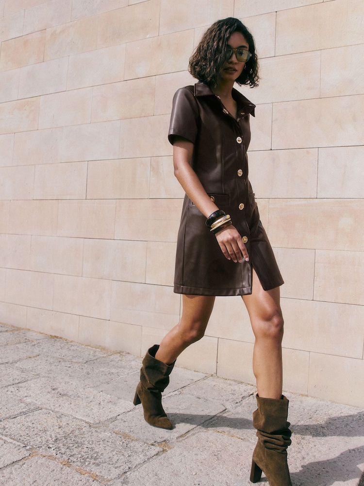Friends Like These Twist Lock Faux Leather PU Shirt Mini Dress - Bilde 2 av 6