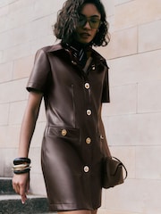 Friends Like These Twist Lock Faux Leather PU Shirt Mini Dress - Bilde 4 av 6