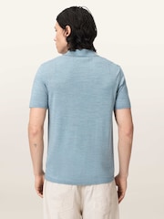 AllSaints Blue Mode Merino Short Sleeve Polo Shirt - Image 2 of 6