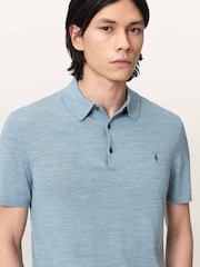 AllSaints Blue Mode Merino Short Sleeve Polo Shirt - Image 3 of 6
