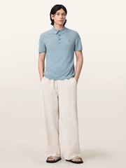 AllSaints Blue Mode Merino Short Sleeve Polo Shirt - Image 4 of 6