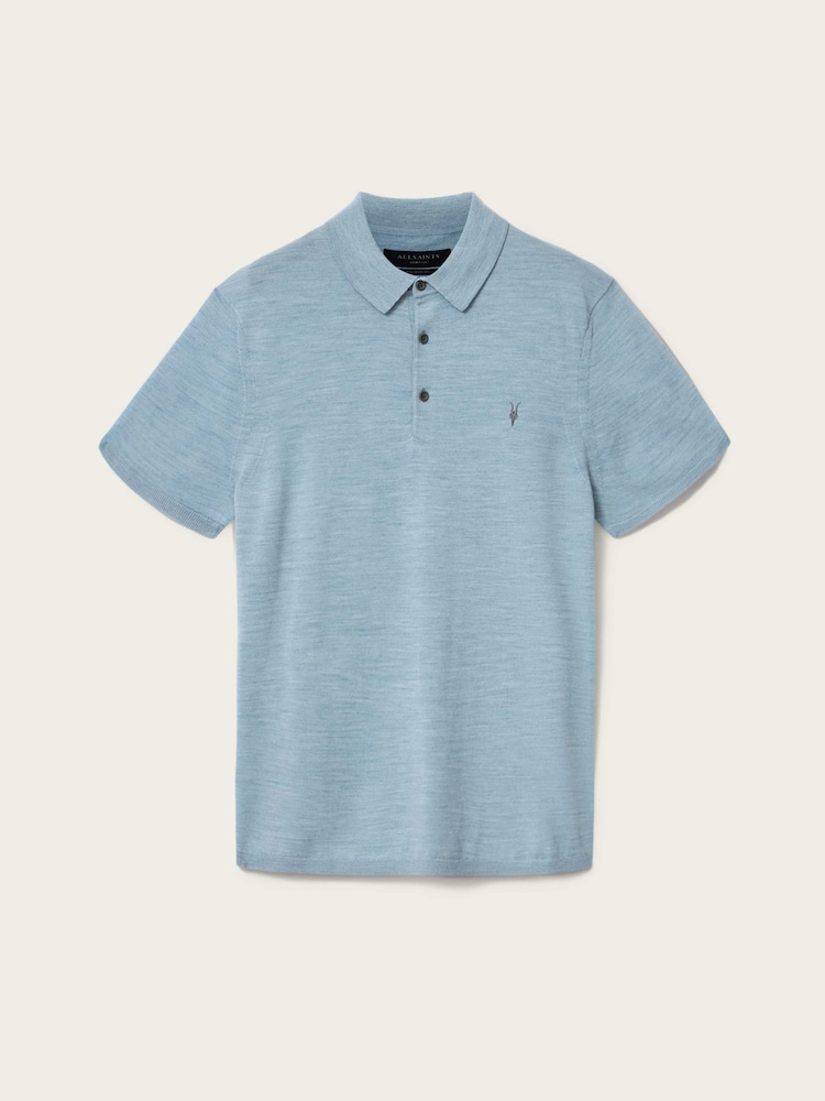 AllSaints Blue Mode Merino Short Sleeve Polo Shirt - Image 6 of 6