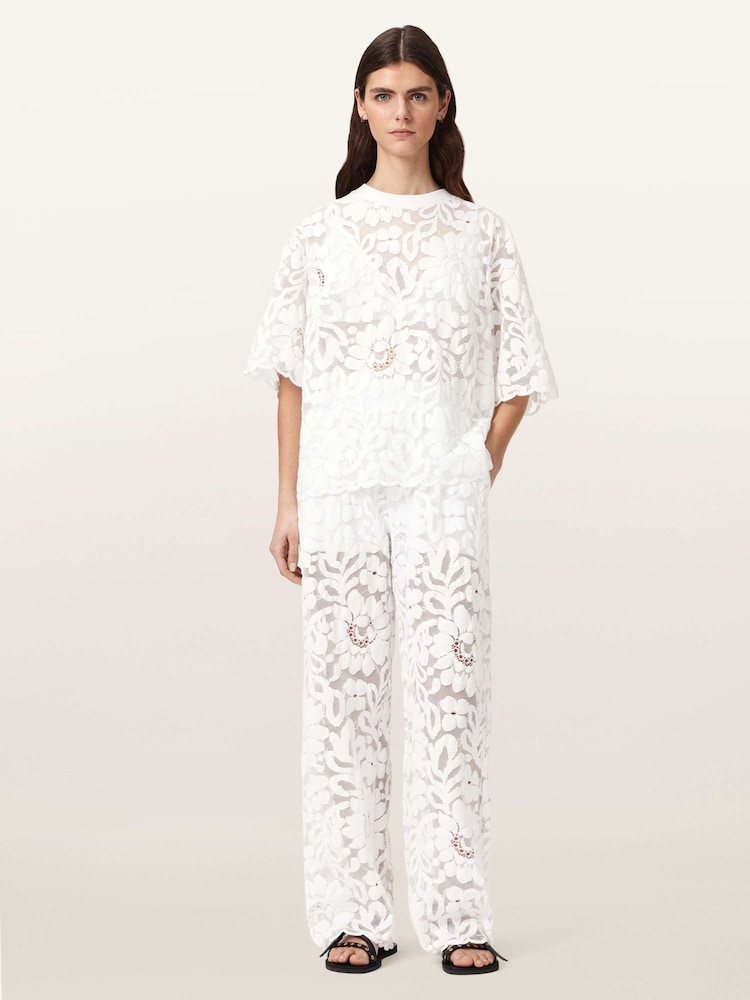 AllSaints White Amelie Lace T-Shirt - Image 1 of 6