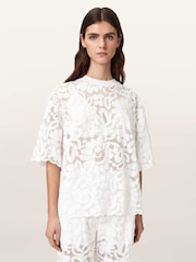 AllSaints White Amelie Lace T-Shirt - Image 2 of 6