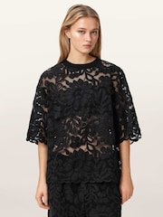 AllSaints Black Amelie Lace T-Shirt - Image 1 of 6