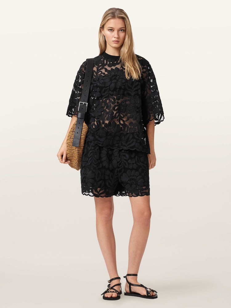 AllSaints Black Amelie Lace T-Shirt - Image 2 of 6