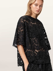 AllSaints Black Amelie Lace T-Shirt - Image 5 of 6