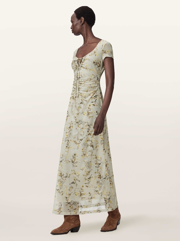 AllSaints Green Gabby Mesh Dress - Image 1 of 8