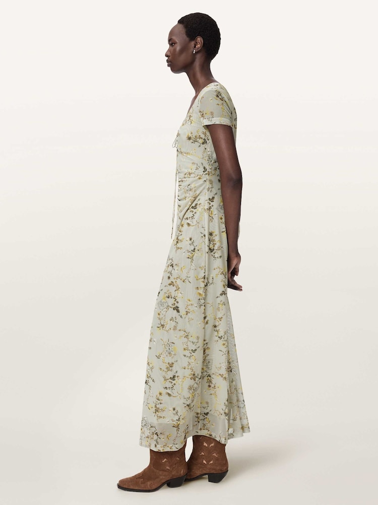 AllSaints Green Gabby Mesh Dress - Image 2 of 8