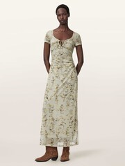 AllSaints Green Gabby Mesh Dress - Image 3 of 8