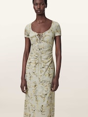 AllSaints Green Gabby Mesh Dress - Image 6 of 8