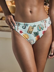 Mint Green Mosaic Conversational High Waist High Leg Bikini Bottoms - Image 1 of 8