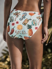 Mint Green Mosaic Conversational High Waist High Leg Bikini Bottoms - Image 3 of 8