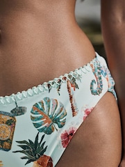Mint Green Mosaic Conversational High Waist High Leg Bikini Bottoms - Image 5 of 8