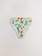 Mint Green Mosaic Conversational High Waist High Leg Bikini Bottoms - Image 6 of 8