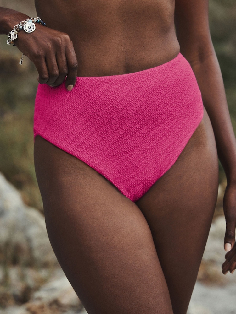 Pink High Waist High Leg Crinkle Bikini Bottoms - Image 1 of 7 Pink High Waist High Leg Crinkle Bikini Bottoms - Image 1 of 7