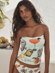Mintgrønn mosaikk samtale - Adjustable Ruched Side Bandeau Tankini Top - Bilde 1 av 8