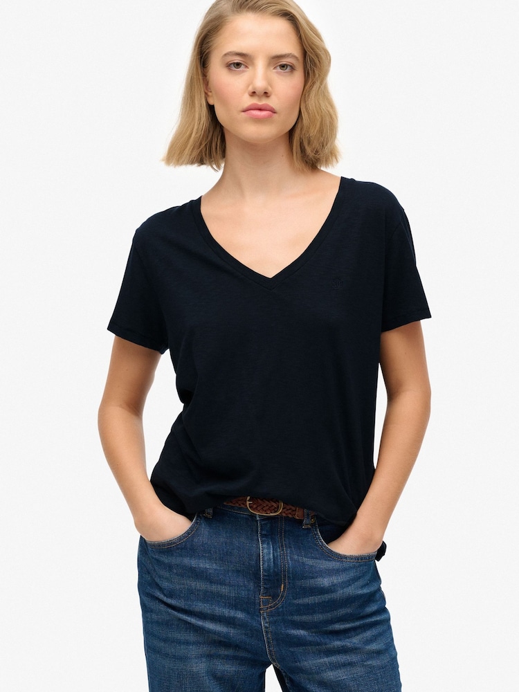 Superdry Navy Blue Studios Slub Embroidered T-Shirt - Image 1 of 8