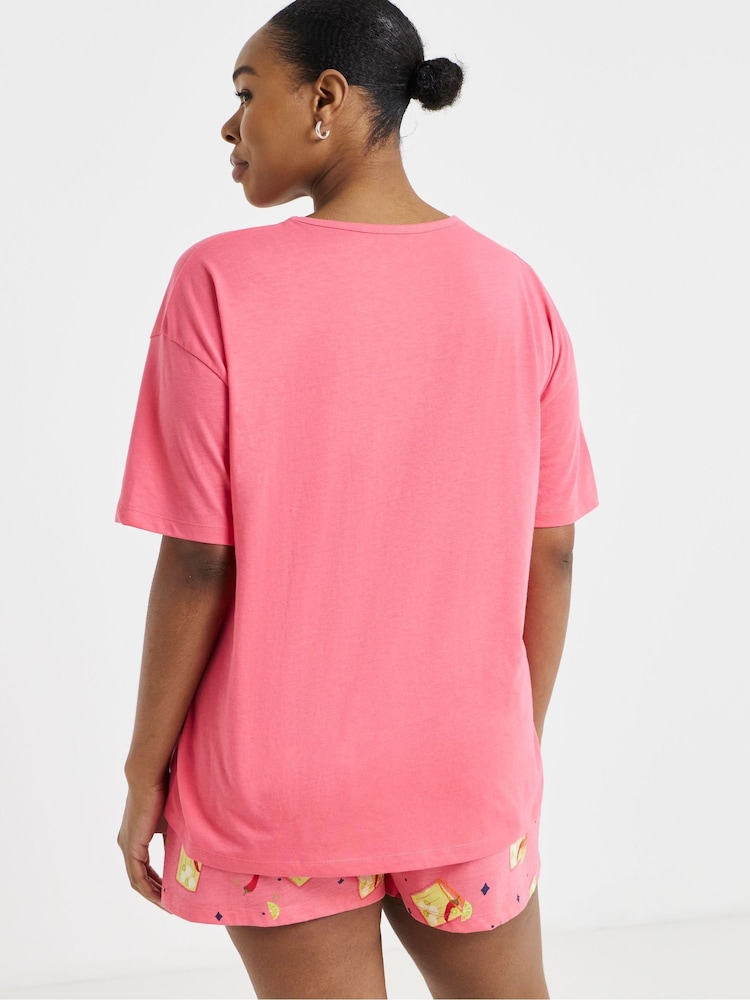 Simply Be Pink Cocktail Cycling Short Pyjama Set - Image 2 of 4 Simply Be Pink Cocktail Cycling Short Pyjama Set - Image 2 of 4