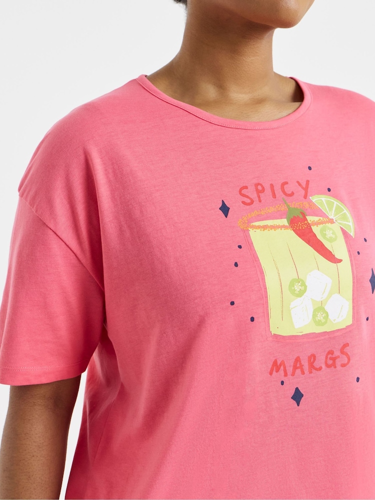 Simply Be Pink Cocktail Cycling Short Pyjama Set - Image 4 of 4 Simply Be Pink Cocktail Cycling Short Pyjama Set - Image 4 of 4