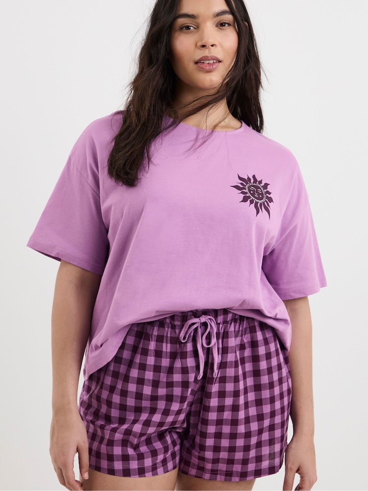 Simply Be Gingham Shortie Pyjama Set - Imagen 1 de 4