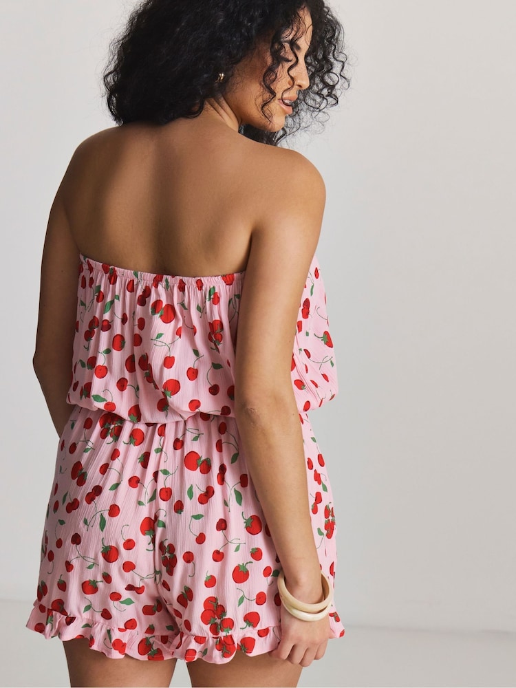Simply Be Pink Cherry Print Beach Playsuits 2 Pack - Image 2 of 5 Simply Be Pink Cherry Print Beach Playsuits 2 Pack - Image 2 of 5