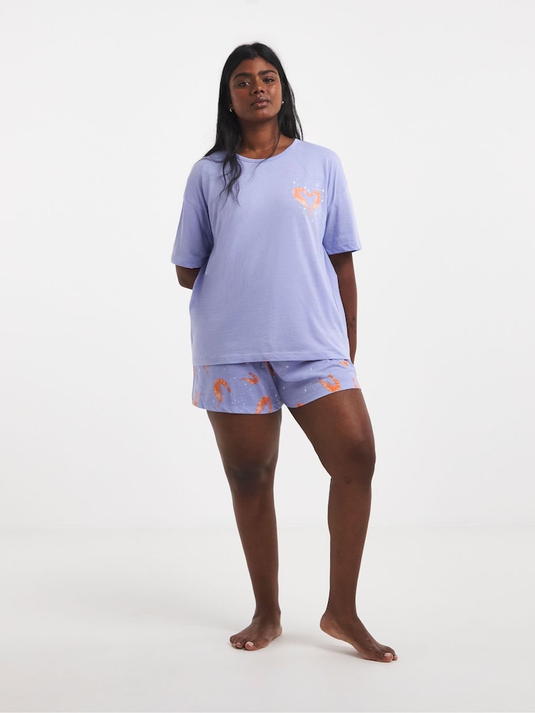 Simply Be Blue Shrimp Value Shortie Pyjama Set - Image 1 of 4 Simply Be Blue Shrimp Value Shortie Pyjama Set - Image 1 of 4