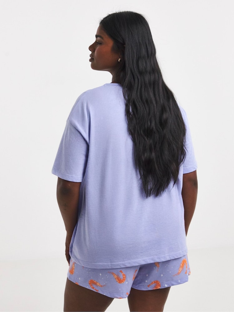 Simply Be Blue Shrimp Value Shortie Pyjama Set - Image 2 of 4 Simply Be Blue Shrimp Value Shortie Pyjama Set - Image 2 of 4
