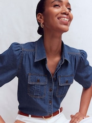 Boden Blue Short Sleeve Denim Top - Image 2 of 7