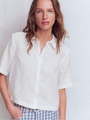 Boden White Short Sleeve Linen Shirt - Image 1 of 6