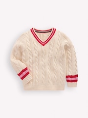Boden Cream V-Neck Cable Jumper - Image 1 of 3