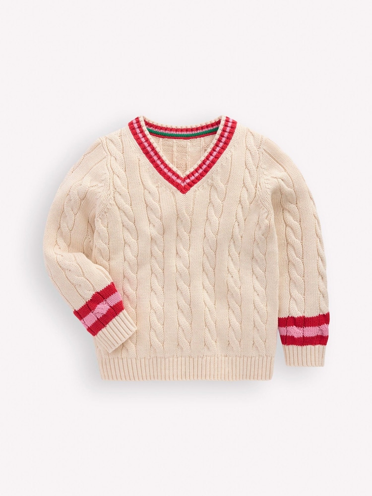 Boden Cream V-Neck Cable Jumper - Image 1 of 3 Boden Cream V-Neck Cable Jumper - Image 1 of 3
