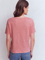 Boden Pink Tara Lace Trim Linen T-Shirt - Image 3 of 4