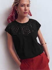 Boden Black Willow Broderie T-Shirt - Image 1 of 5