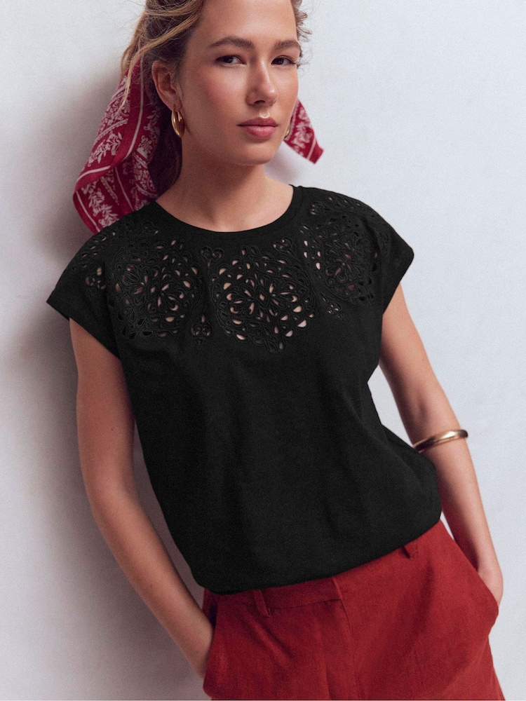 Boden Black Willow Broderie T-Shirt - Image 1 of 5 Boden Black Willow Broderie T-Shirt - Image 1 of 5