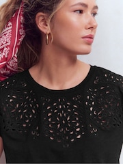 Boden Black Willow Broderie T-Shirt - Image 2 of 5