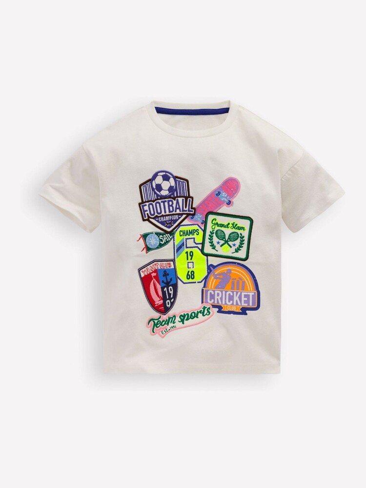Boden Cream Short Sleeve Badge T-Shirt - Image 1 of 3