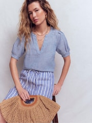 Boden Blue Blue Lace Yoke Collar Blouse - Image 1 of 5