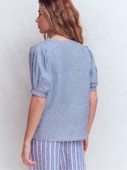 Boden Blue Blue Lace Yoke Collar Blouse - Image 3 of 5