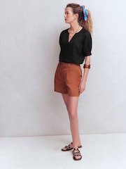 Boden Black Yoke Collar Linen Top - Image 2 of 5