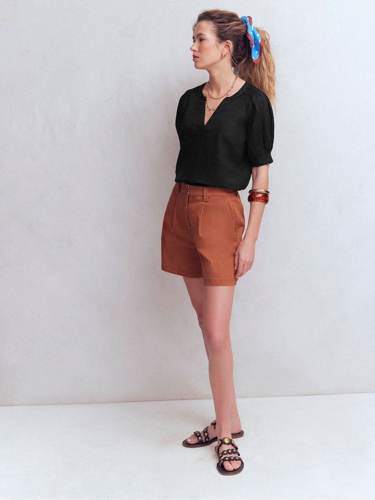 Boden Black Yoke Collar Linen Top - Image 2 of 5