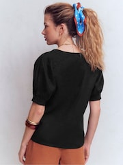 Boden Black Yoke Collar Linen Top - Image 3 of 5