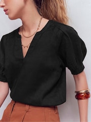 Boden Black Yoke Collar Linen Top - Image 4 of 5