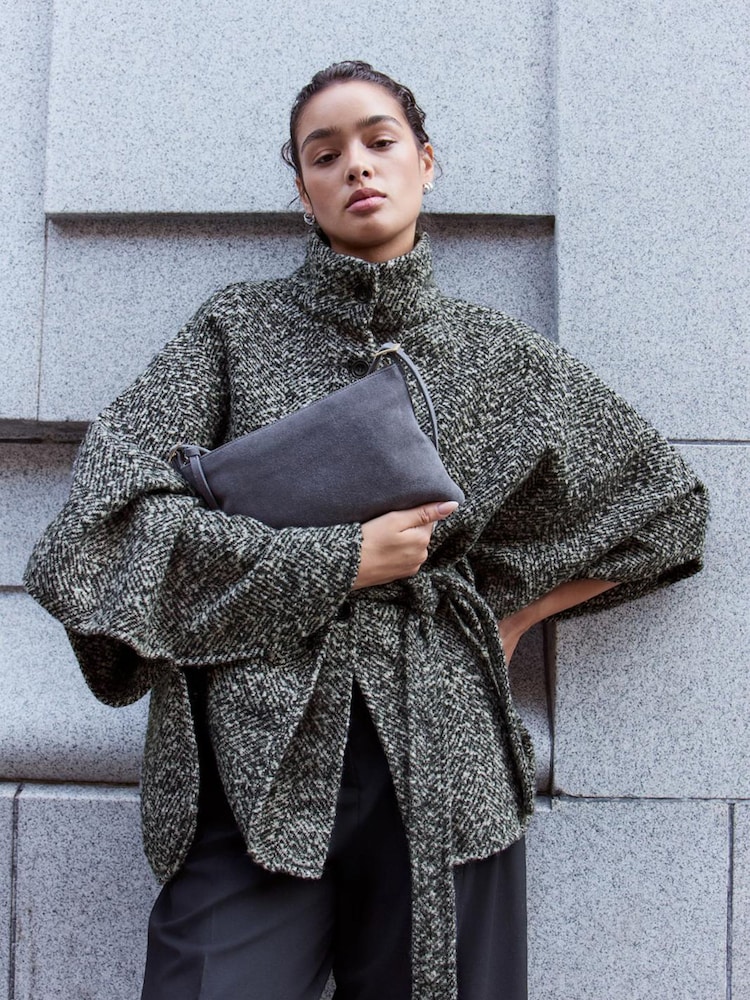 Back/White Speckled Tie Waist Coat Cover-Up - Image 2 of 9